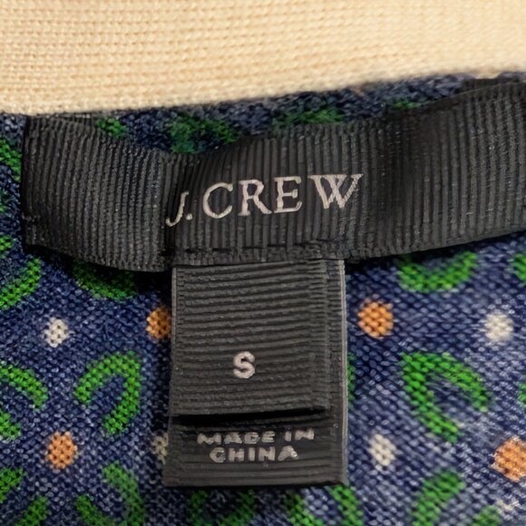 J Crew Women Sz S Blue Green Tiger Embroidered 100% Merino Wool Cardigan Sweater - Picture 7 of 10